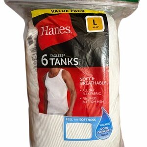 Hanes Tank Tops Mens White Tagless COTTON 6pk